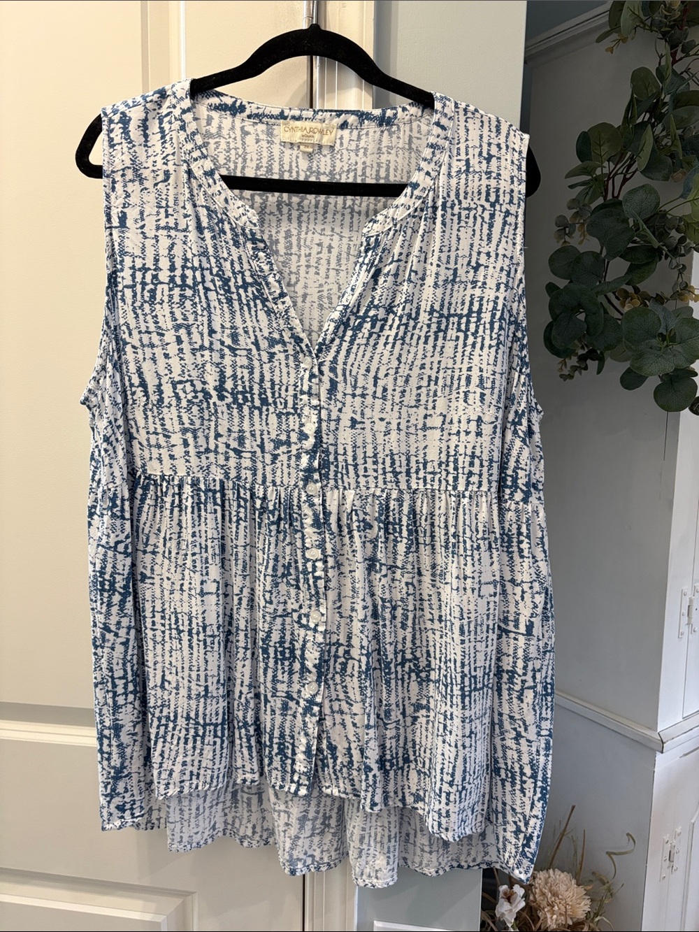 Cynthia Rowley Blue & White Sleeveless Printed Tunic